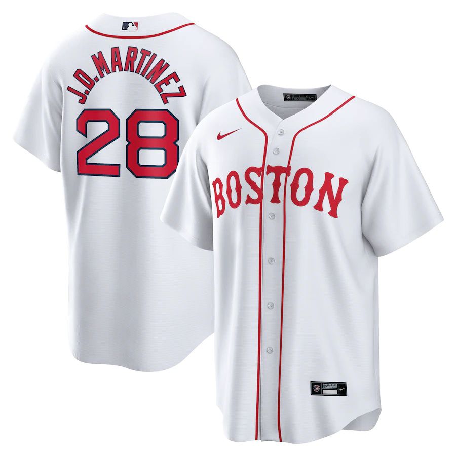 Mens Boston Red Sox #28 J.D. Martinez Nike White 2021 Patriots Day Official Replica Player MLB Jerseys